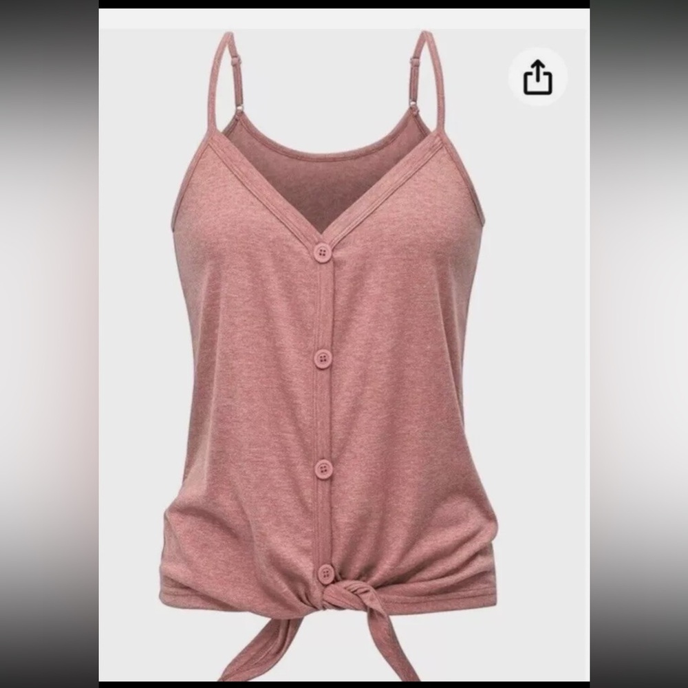 Ivvic button down tank top casual sleeveless tie in front strappy pink size S